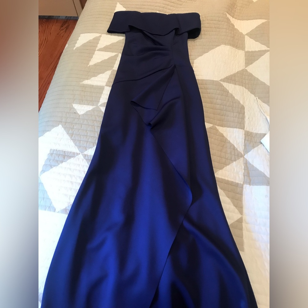 Xscape long off-the-shoulder dress, cobalt blue, women’s size 4